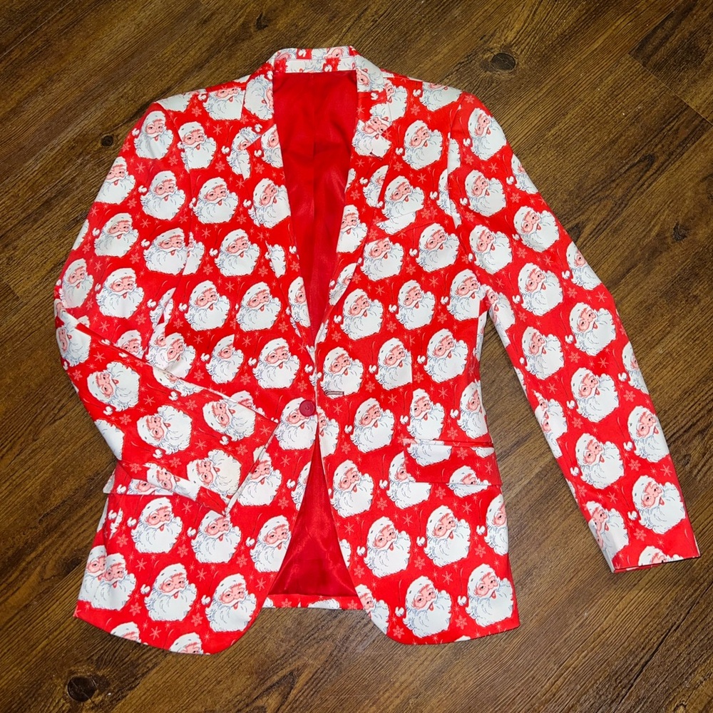 Suslo Couture Red & White Holiday Festive Slim Fit Blazer Sport Jacket Size S-38 - Picture 3 of 12